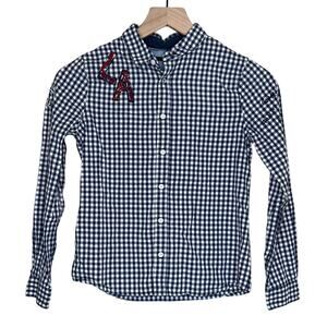 Ikks Rude Boy Button Down Shirt Skull Snap Gingham LA patch Size 10A 138 EUC